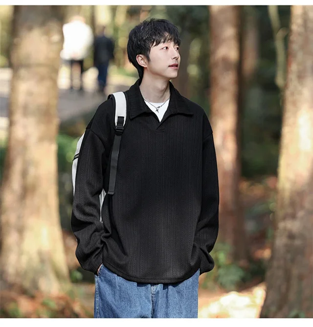 Japanese POLO Shirt New Lazy Style V-Neck Sweatshirt Detail