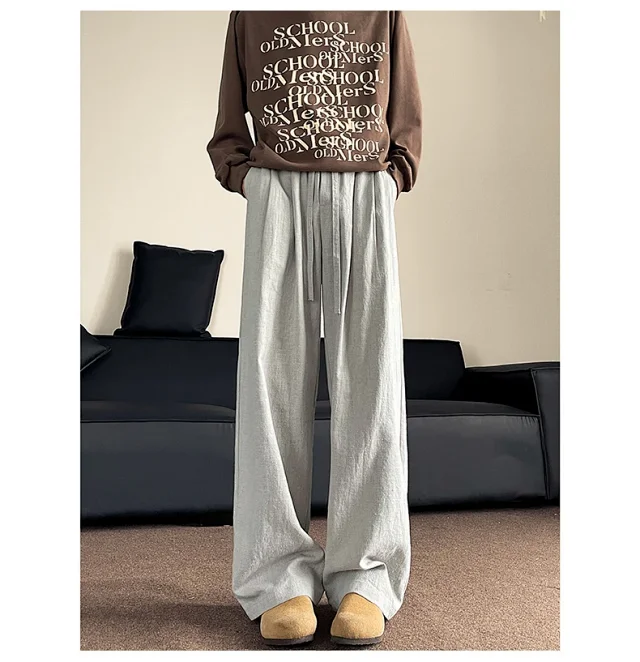 Men's Linen Retro Wide - leg Pants Detail