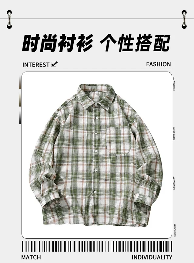 Autumn/Winter New Loose Hong Kong Style Plaid Shirt Detail