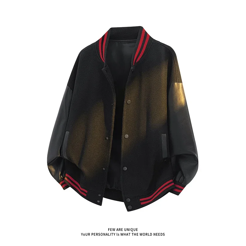 Men's Retro PU - Leather Baseball Jacket