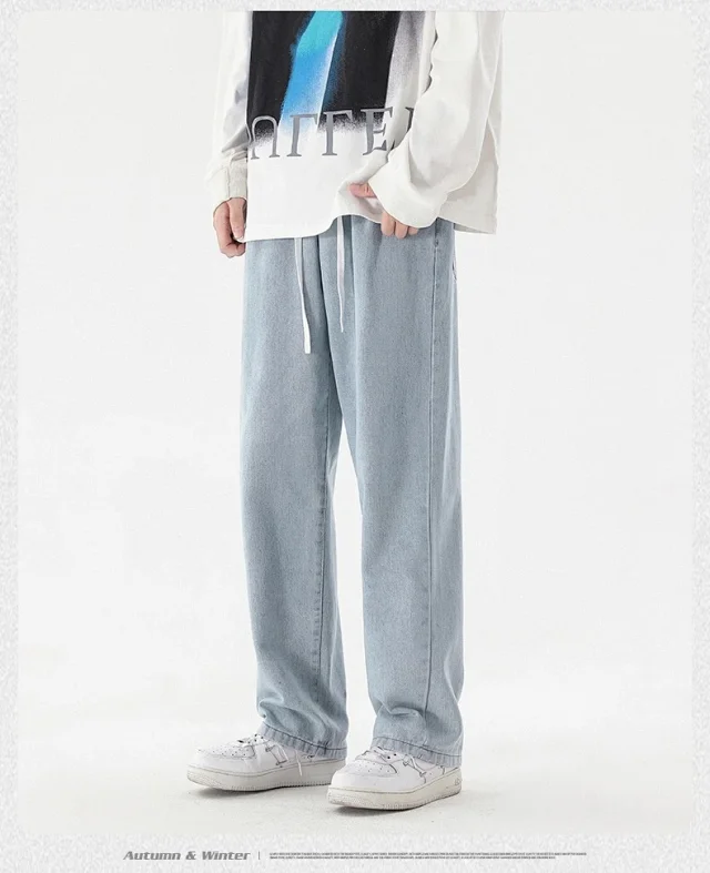 Men's Loose Straight Cotton Denim Jeans Detail