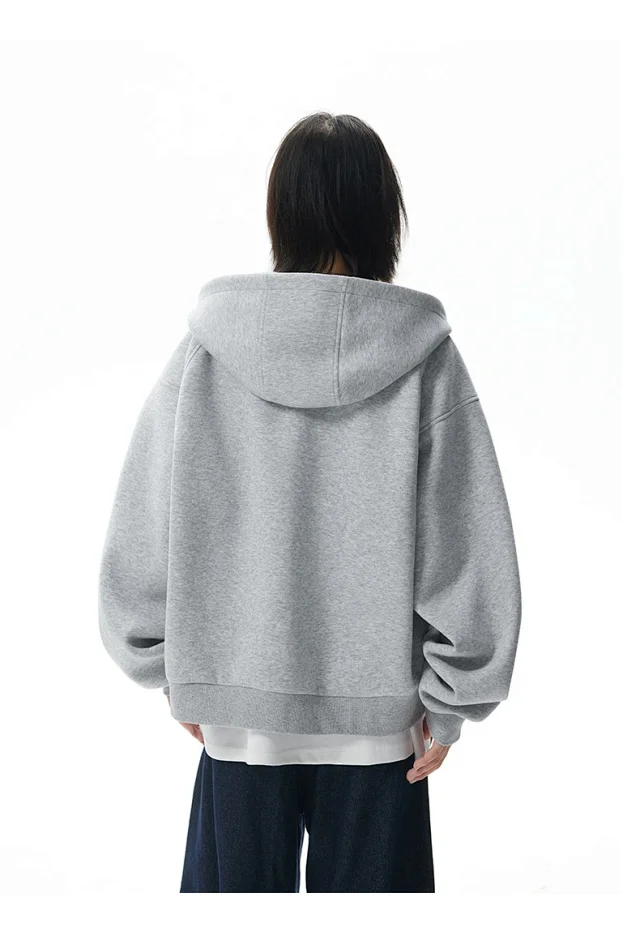 American Retro Deconstructed Air Layer Zip Cardigan Hoodie Detail