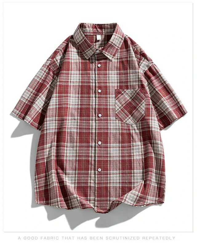 Retro Checkered Couple's Short-sleeve Shirt Detail