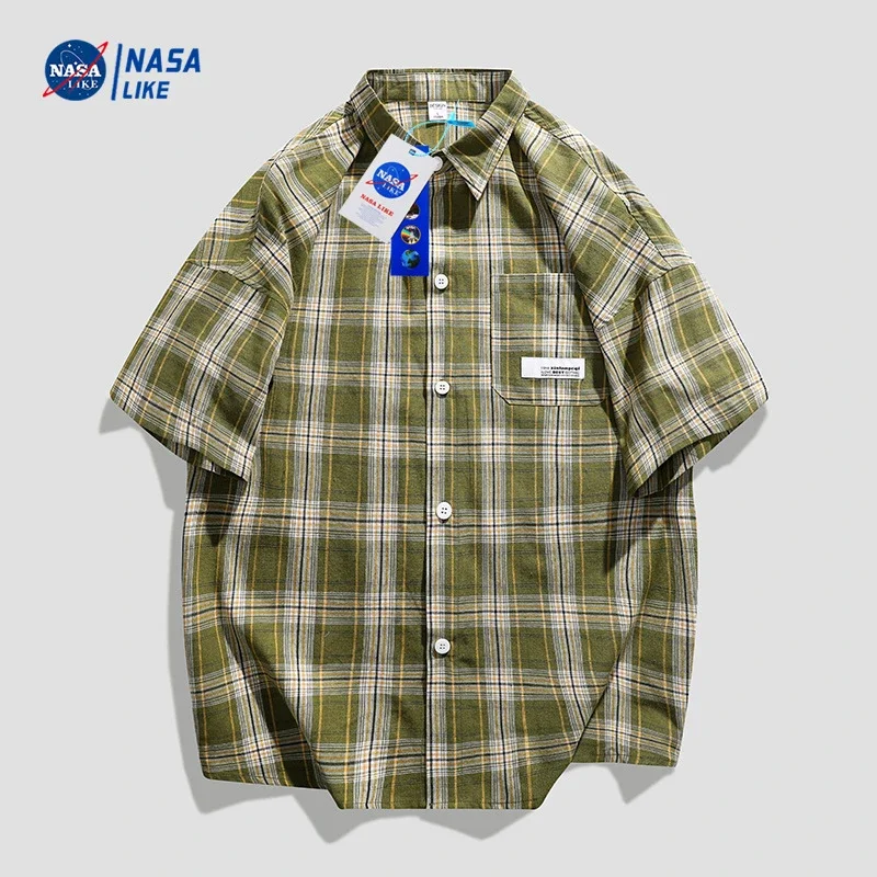 Men's Summer Plaid Shirt, 5/8 Sleeve