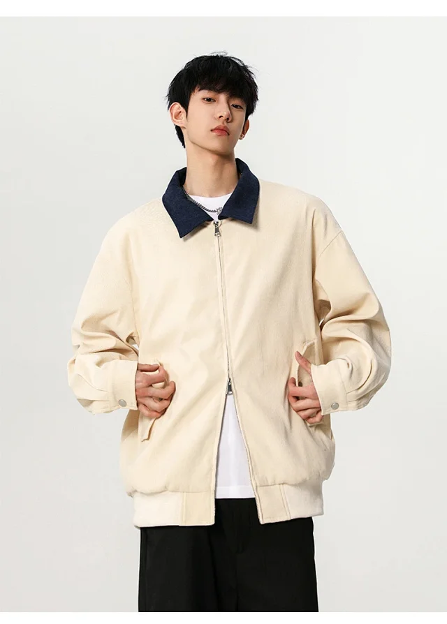 Autumn Retro Bomber Jacket for Couples Detail