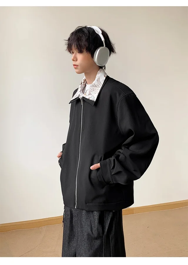 Vintage Floral Collar Bomber Jacket for Men Detail