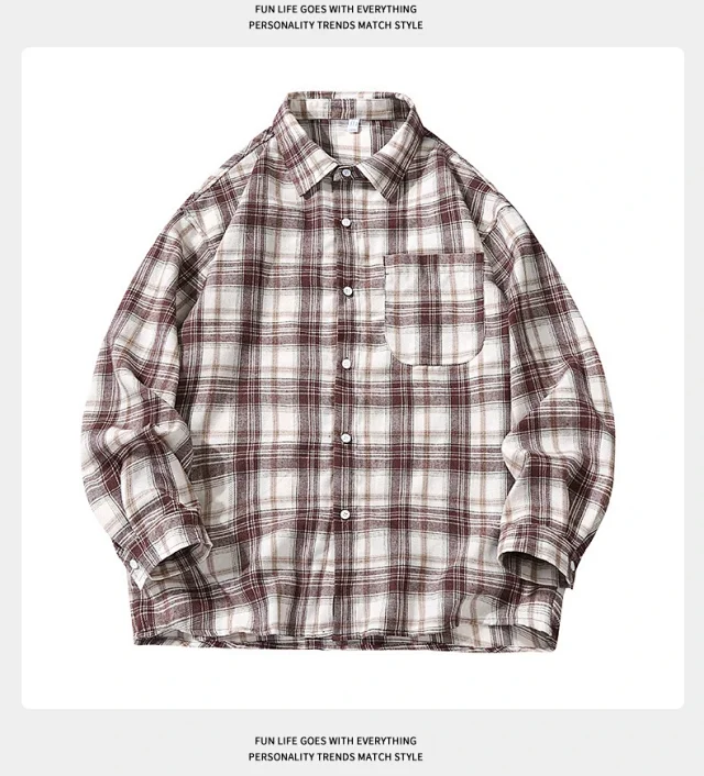 Autumn/Winter New Loose Hong Kong Style Plaid Shirt Detail