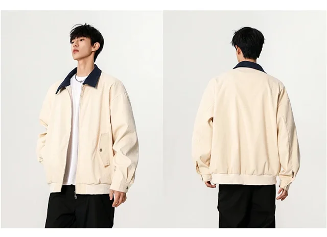 Autumn Retro Bomber Jacket for Couples Detail