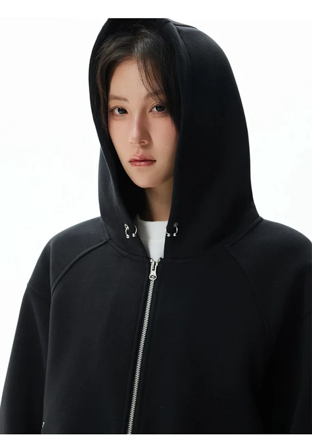 American Retro Deconstructed Air Layer Zip Cardigan Hoodie Detail
