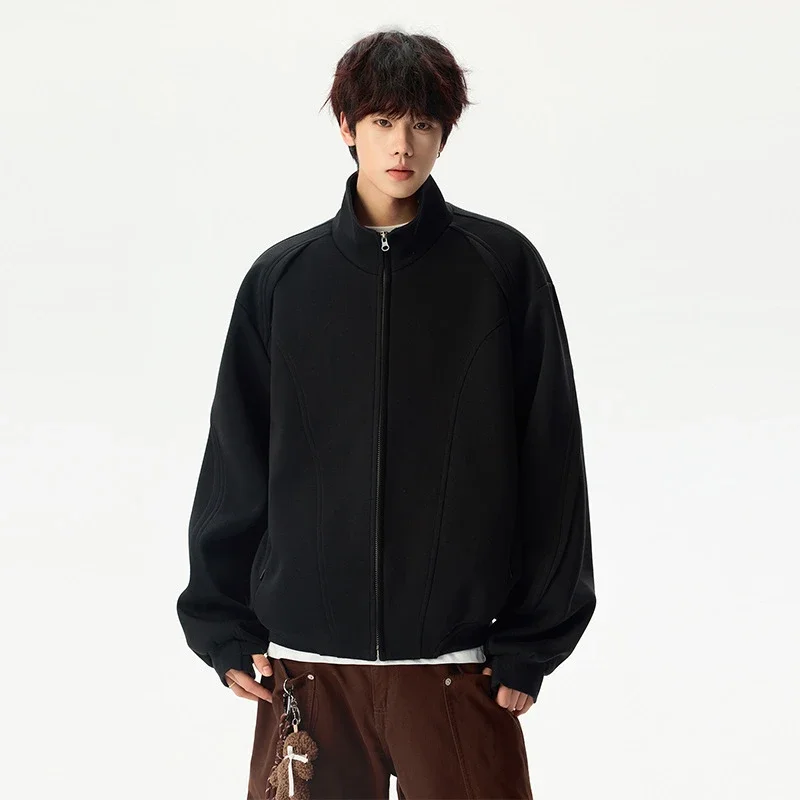 Men's Solid Color Stand Collar Cardigan Hoodie