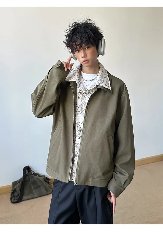 Vintage Floral Collar Bomber Jacket for Men Detail