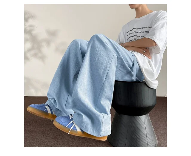 Men's Linen Retro Wide - leg Pants Detail
