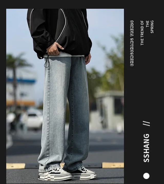 NASA Men's Spring/Fall Washed Straight Jeans (Unisex) Detail