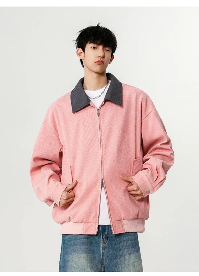 Autumn Retro Bomber Jacket for Couples Detail