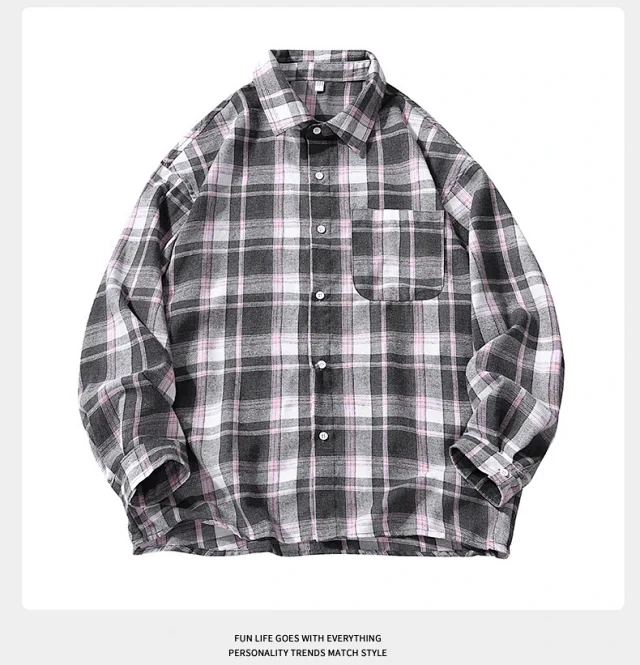 Autumn/Winter New Loose Hong Kong Style Plaid Shirt Detail