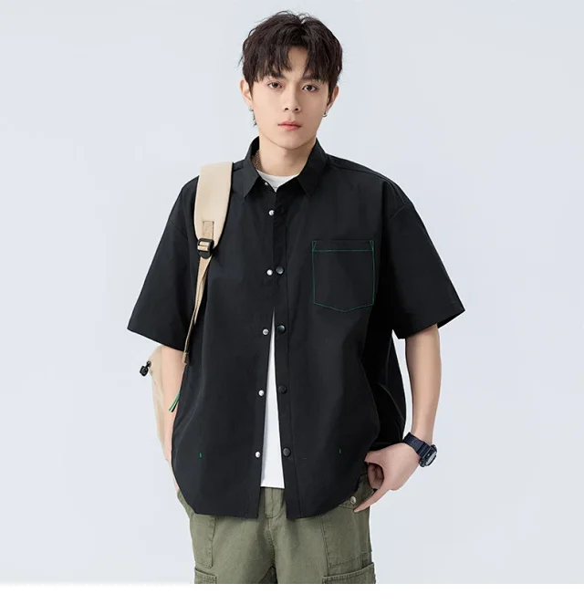 Men's Summer Short-sleeve Hong Kong-style Shirt Detail