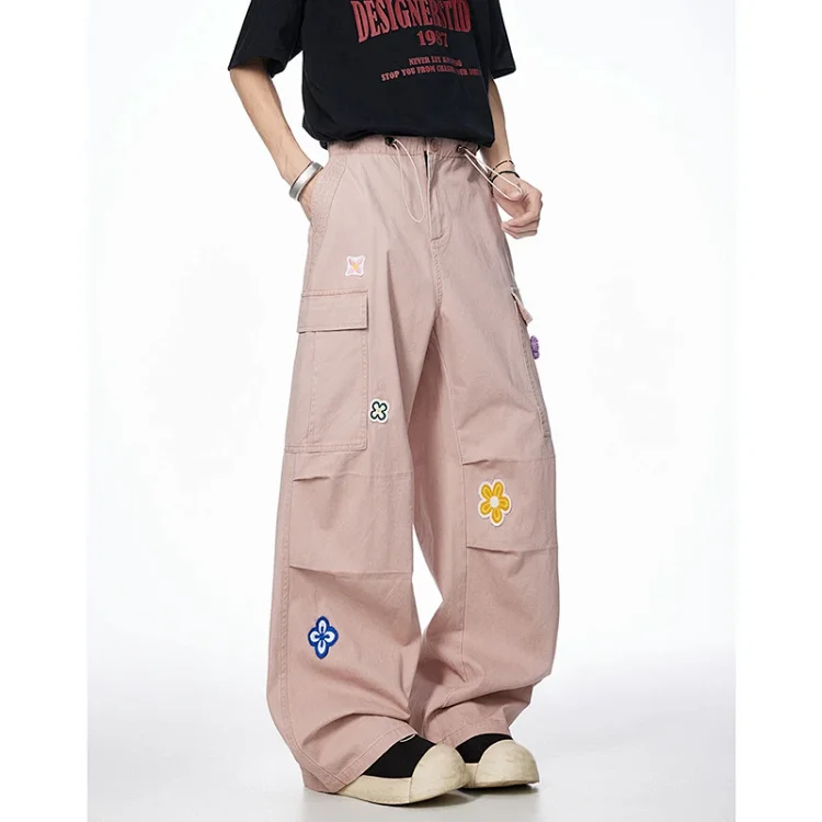 Unisex Embroidered Floral Work Pants
