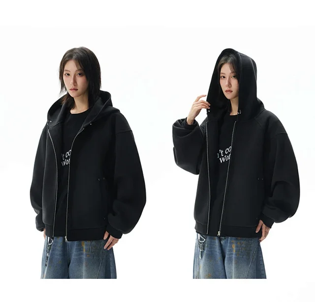 American Retro Deconstructed Air Layer Zip Cardigan Hoodie Detail