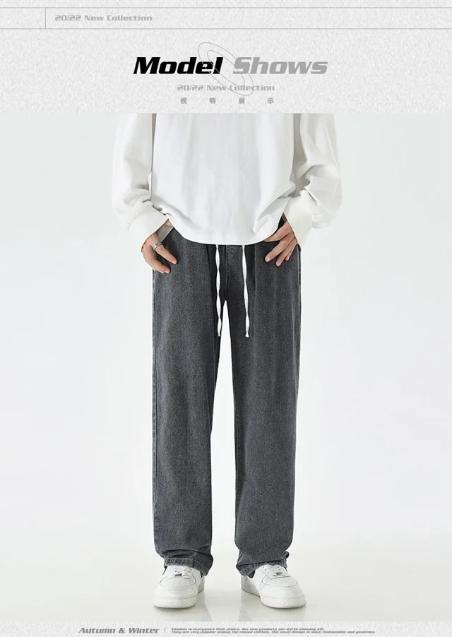 Men's Loose Straight Cotton Denim Jeans Detail