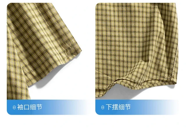 Aobinka Summer Lapel Check Shirt Detail
