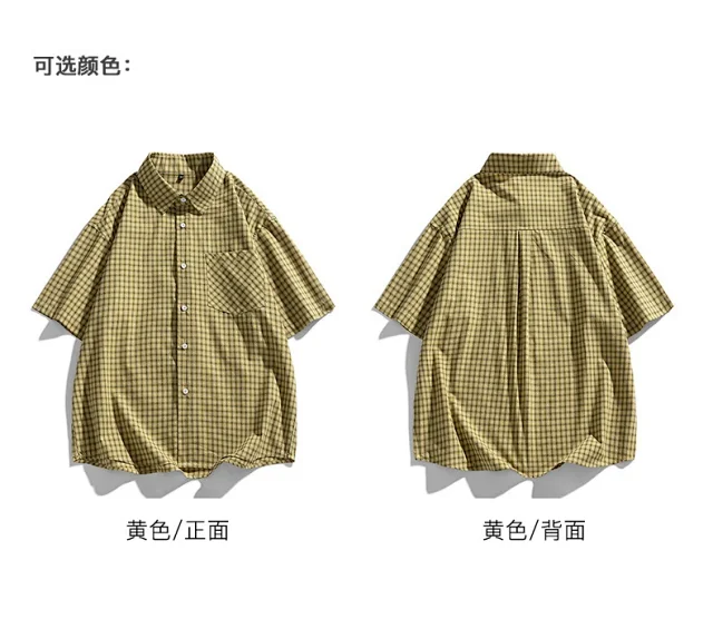 Aobinka Summer Lapel Check Shirt Detail