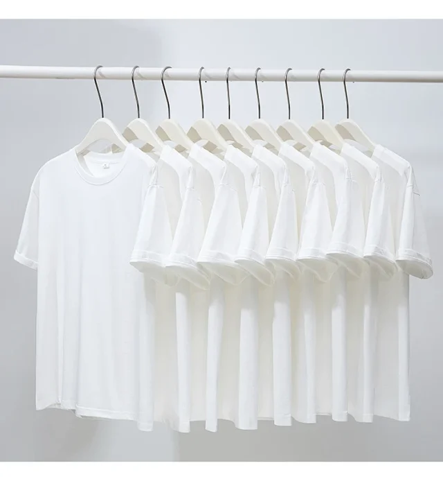 240g Heavyweight Cotton T-Shirt White/Black Unisex Large Size G Detail