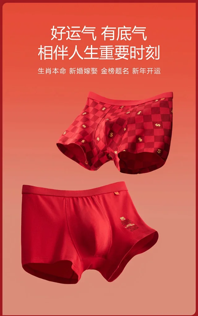 Red Cotton Men's Dragon Briefs Detail