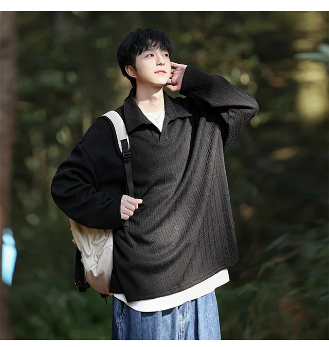 Japanese POLO Shirt New Lazy Style V-Neck Sweatshirt Detail