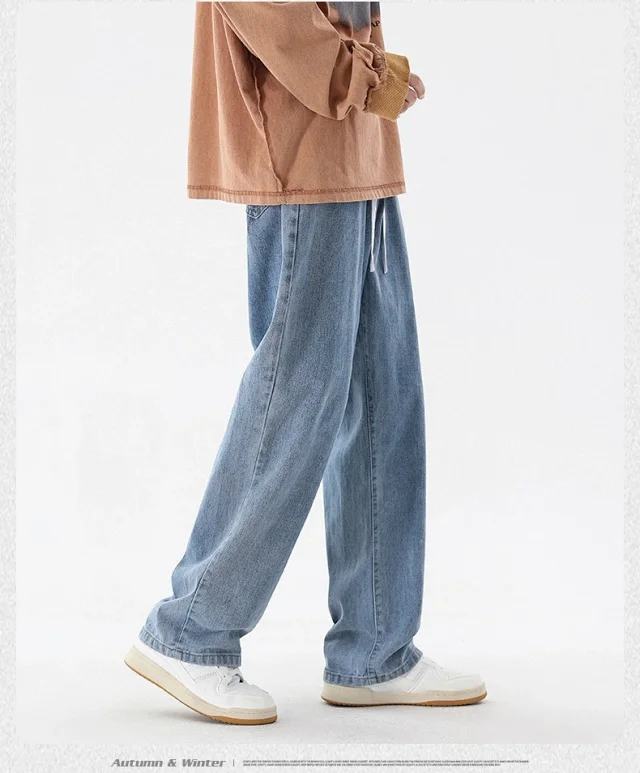 Men's Loose Straight Cotton Denim Jeans Detail