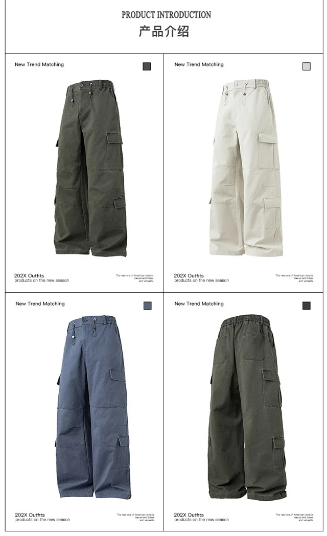 Unisex Retro Cotton Cargo Pants Detail