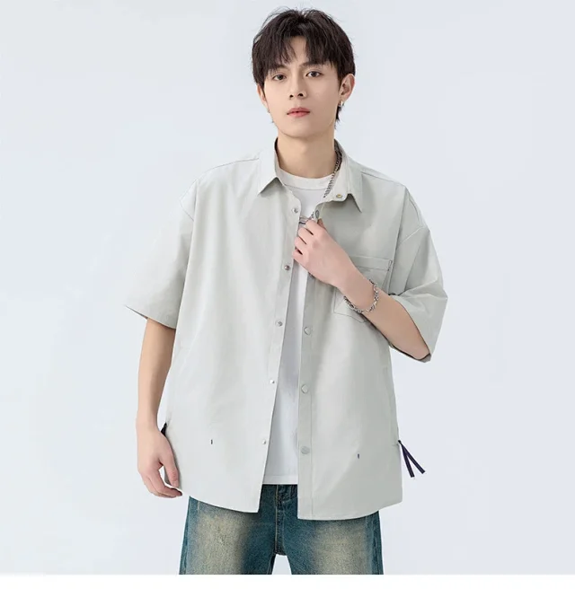 Men's Summer Short-sleeve Hong Kong-style Shirt Detail