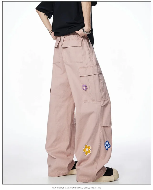Unisex Embroidered Floral Work Pants Detail
