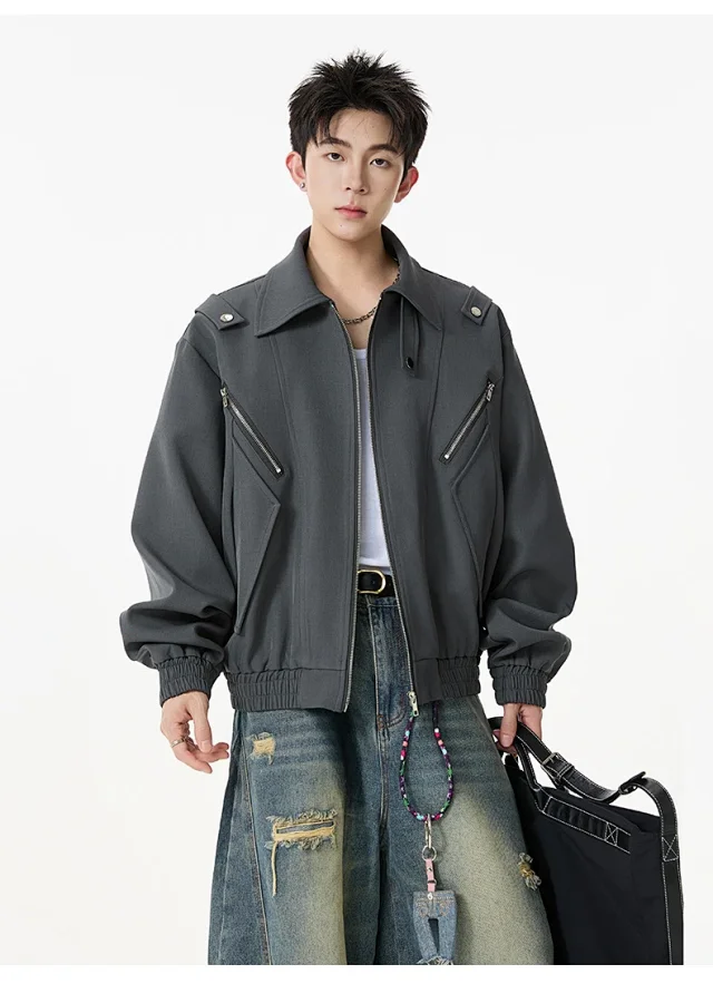 Men's Retro Flight Jacket with Zip Design Detail