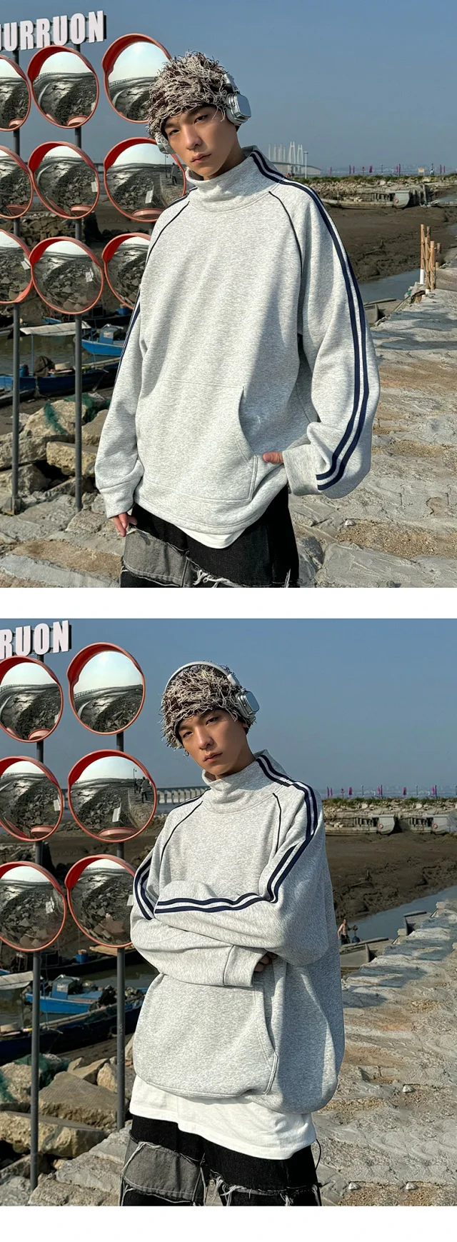 Autumn/Winter Striped Retro Pullover Detail
