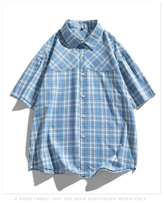 Aobinka Summer Lapel Check Shirt Detail