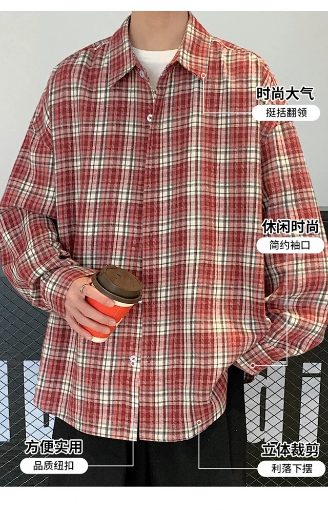 Unisex Retro Plaid Shirt Jacket Detail