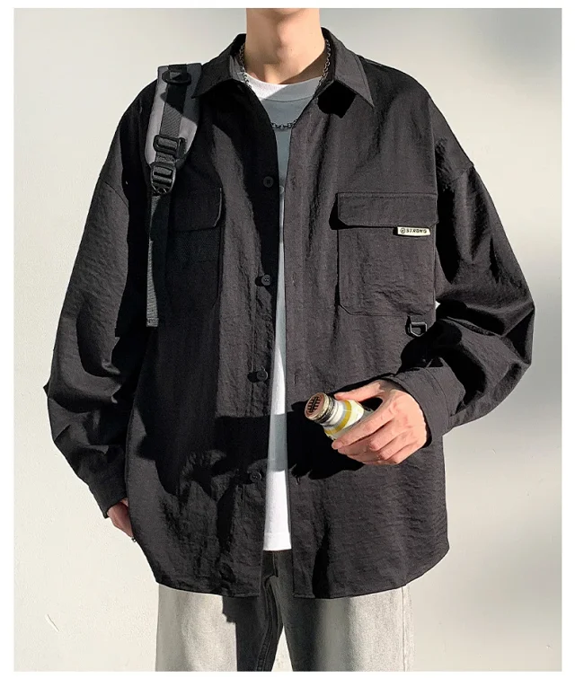 2025 Autumn Hong Kong Style Men's Workwear Shirt Detail