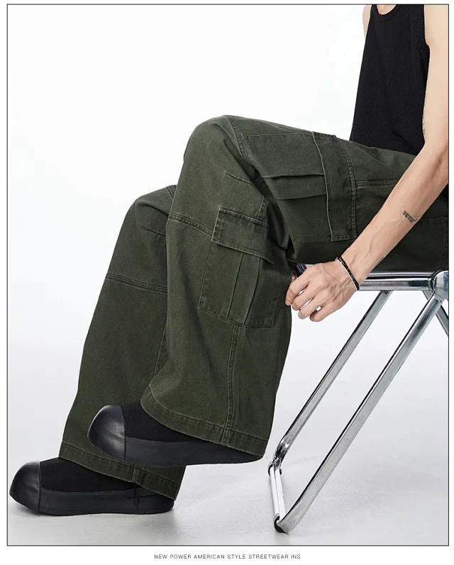 Unisex Retro Cotton Cargo Pants Detail