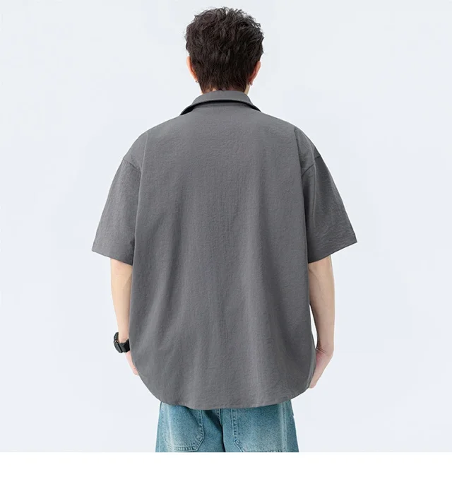 Summer Men's Short Sleeve Shirt: Trendy & Retro Detail