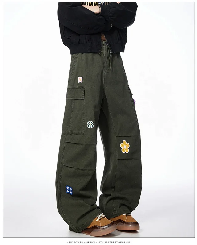 Unisex Embroidered Floral Work Pants Detail