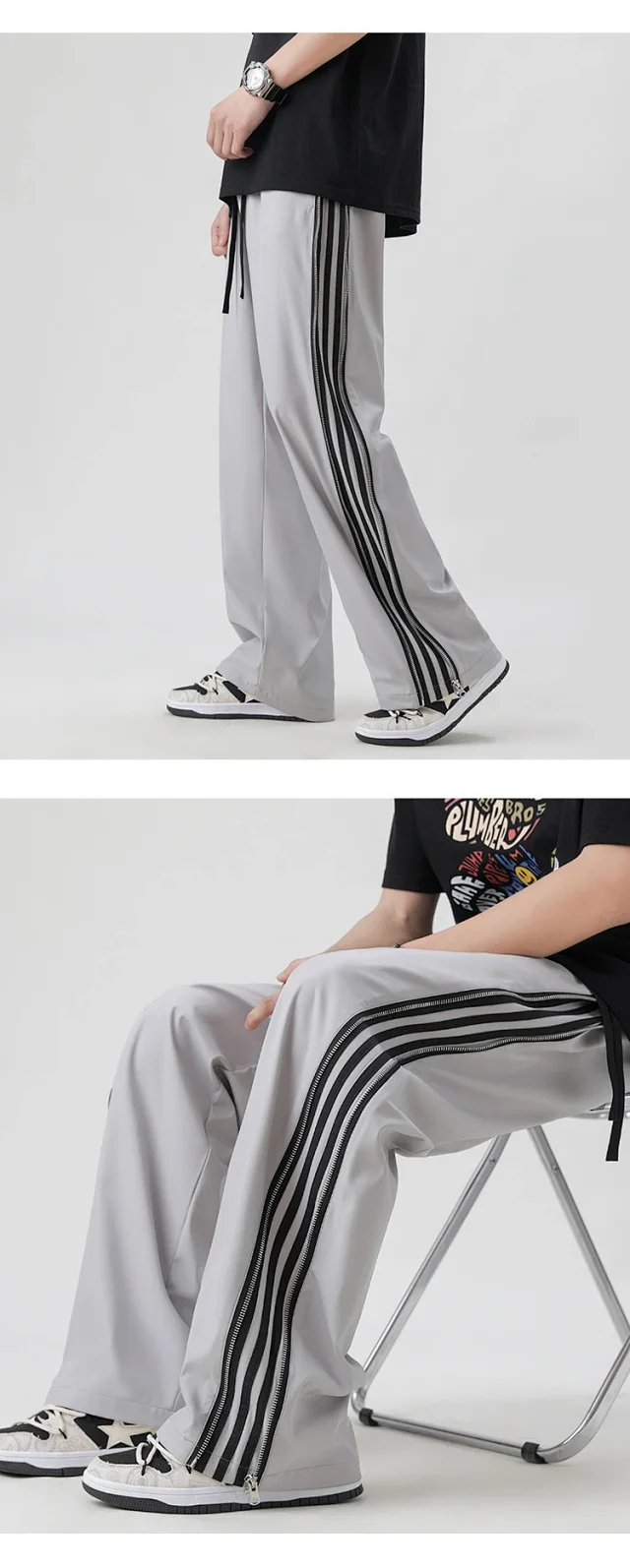 Men's Trendy Sporty Wide - Leg Stripe Sweatpants Detail