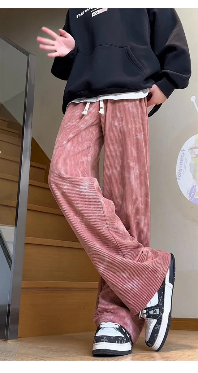 Pink Autumn Retro Wide-Leg Trousers Detail