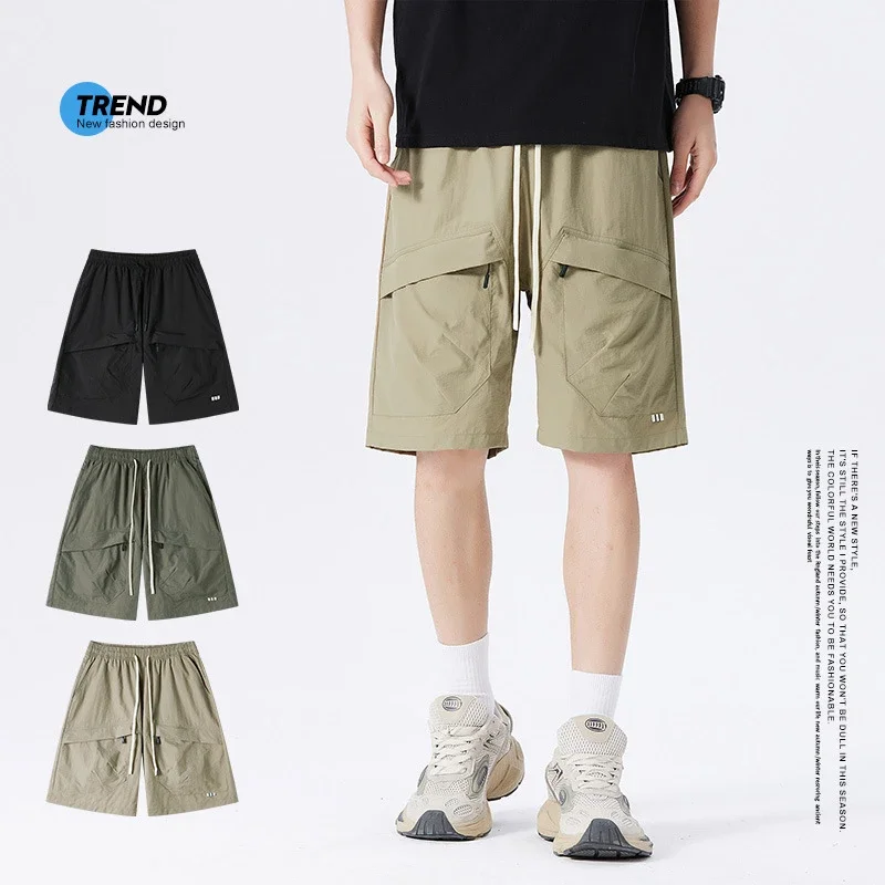 2025 Summer American Parachute Shorts for Men in Loose Straight Style with Multiple Pockets