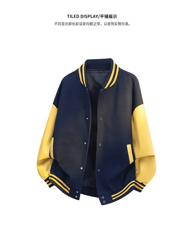Men's Retro PU - Leather Baseball Jacket Detail