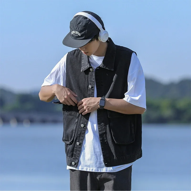 Japanese Retro Lapel Denim Vest