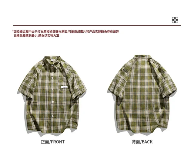 Men's Summer Plaid Shirt, 5/8 Sleeve Detail