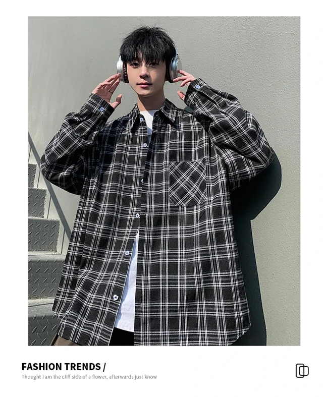 Unisex Retro Plaid Shirt Jacket Detail