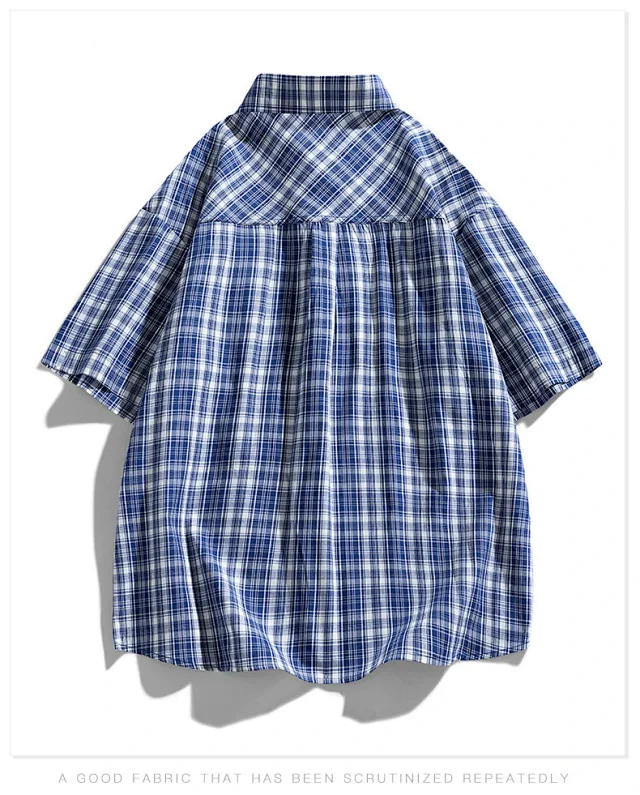 Aobinka Summer Lapel Check Shirt Detail