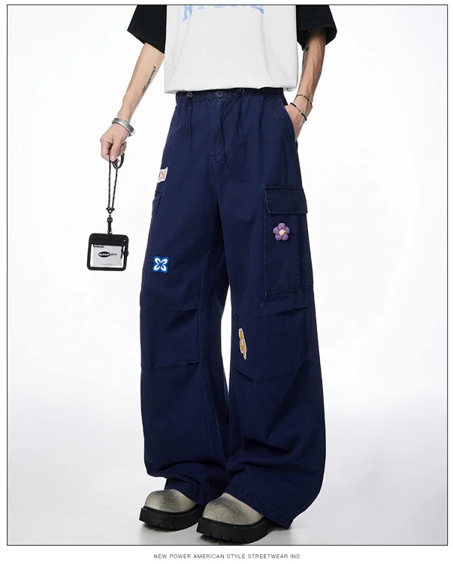 Unisex Embroidered Floral Work Pants Detail
