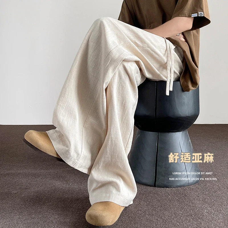 Men's Linen Retro Wide - leg Pants